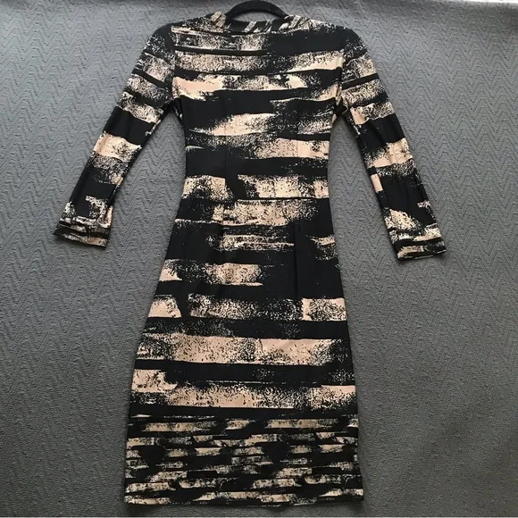 NWOT BCBGMaxAzria True Wrap Dress Black Tan Print Long Sleeve XS Petite - Picture 8 of 8
